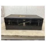 Black Metal Steamer Trunk with Patterned Interior