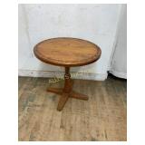 Round Oak Side Table with Carved Details