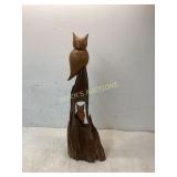 Carved Wood Owl Sculpture with Hollow Design