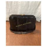 Black Crocodile Handbag with Gold-Tone Frame