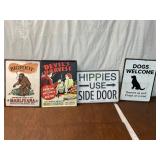 Four Embossed Metal Signs