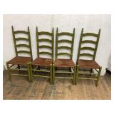 4 Green Painted Ladder-Back Chairs