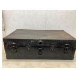 Black Metal Trunk with Striped Interior