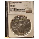 2012 Silver Eagle 1 Ounce MS 69 by NGC