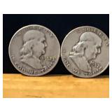 Two Franklin Silver Half Dollars, 1952 and 1957