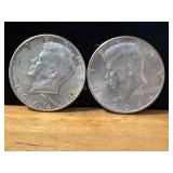 Two 1964 Kennedy Silver Half Dollars