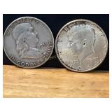 1964 Kennedy and 1951 Franklin Half Dollars