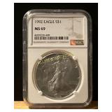 1992 Silver Eagle MS69 by NGC
