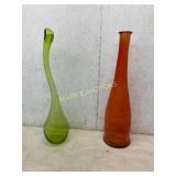 Art Glass Vases in Green and Amber