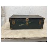 Green Metal Steamer Trunk with Brass Accents