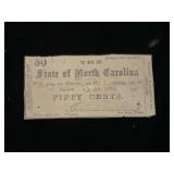 1861 North Carolina Fifty Cent Treasury Note