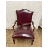 Mahogany Armchair with Burgundy Vinyl Upholstery