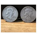 1953D and 1958D Silver Franklin Half Dollars