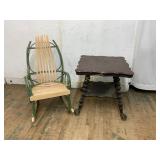 Wood Rocking Chair and Victorian Side Table