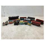 14 Tin and Metal Train Cars with Locomotives