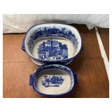 2 Blue and White Ceramic Basins