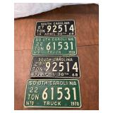 Four South Carolina Truck License Plates, 1968 & 1