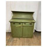 Green Painted Wood Cabinet with Drawers