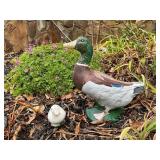 Painted Concrete Duck and Duckling Figures