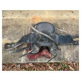 Black Leather Western Saddle with Saddle Blanket