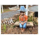 Painted Concrete Statue of Boy on Bench