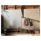 Workbench With Tools, Pegboard, and Grinder