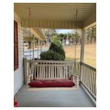 Wood Porch Swing with Red Cushion