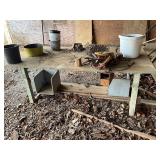Wooden Work Table with Assorted Contents