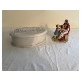 Oval Ceramic Box and Religious Figurine