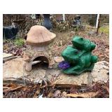 Decorative Mushroom House and Frog Figurines