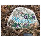 Painted Concrete Welcome Stone with Floral Motif