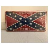 Metal License Plate with Confederate Flag Design