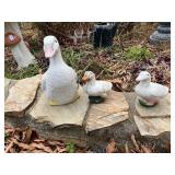 Three Garden Duck Statues in Mixed Materials