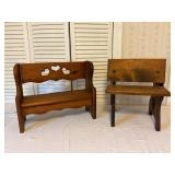 Two Wooden Child-Sized Benches With Heart Cutouts