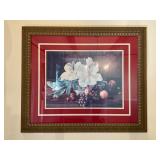 Framed Floral Still Life Print with Red Matting