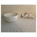 Plastic Bird Wall Plaque and White Mixing Bowl