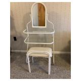 Vanity Set With Mirror, Glass, and Stool