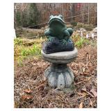 Garden Frog Statue on Concrete Pedestal