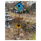 Metal Birdhouse Garden Stake with Sunflower