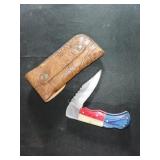 Folding Pocket Knife with Texas Flag Handle and Em