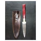 Custom Damascus Fixed-Blade Dagger with Red Resin