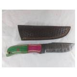 A Fixed-Blade Utility Knife with Damascus Blade an