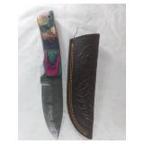 Contemporary Damascus Fixed-Blade Knife with Compo