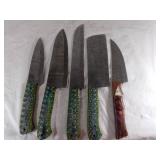 A Collection of Five Modern Artisan Damascus Steel