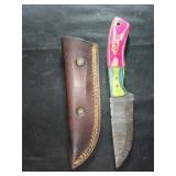 A Pair of Custom Damascus Fixed-Blade Knife and Ce
