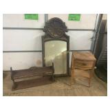 Wood Mirror, Side Table, and Magazine Rack Lot