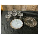 Glassware and Milk Glass Tray Set
