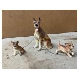 Ceramic Dog Figurine Trio with Chain Leashes