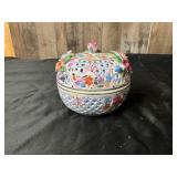 Painted Ceramic Potpourri Bowl with Floral Design