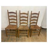 3 Ladder-Back Chairs with Rush Seats